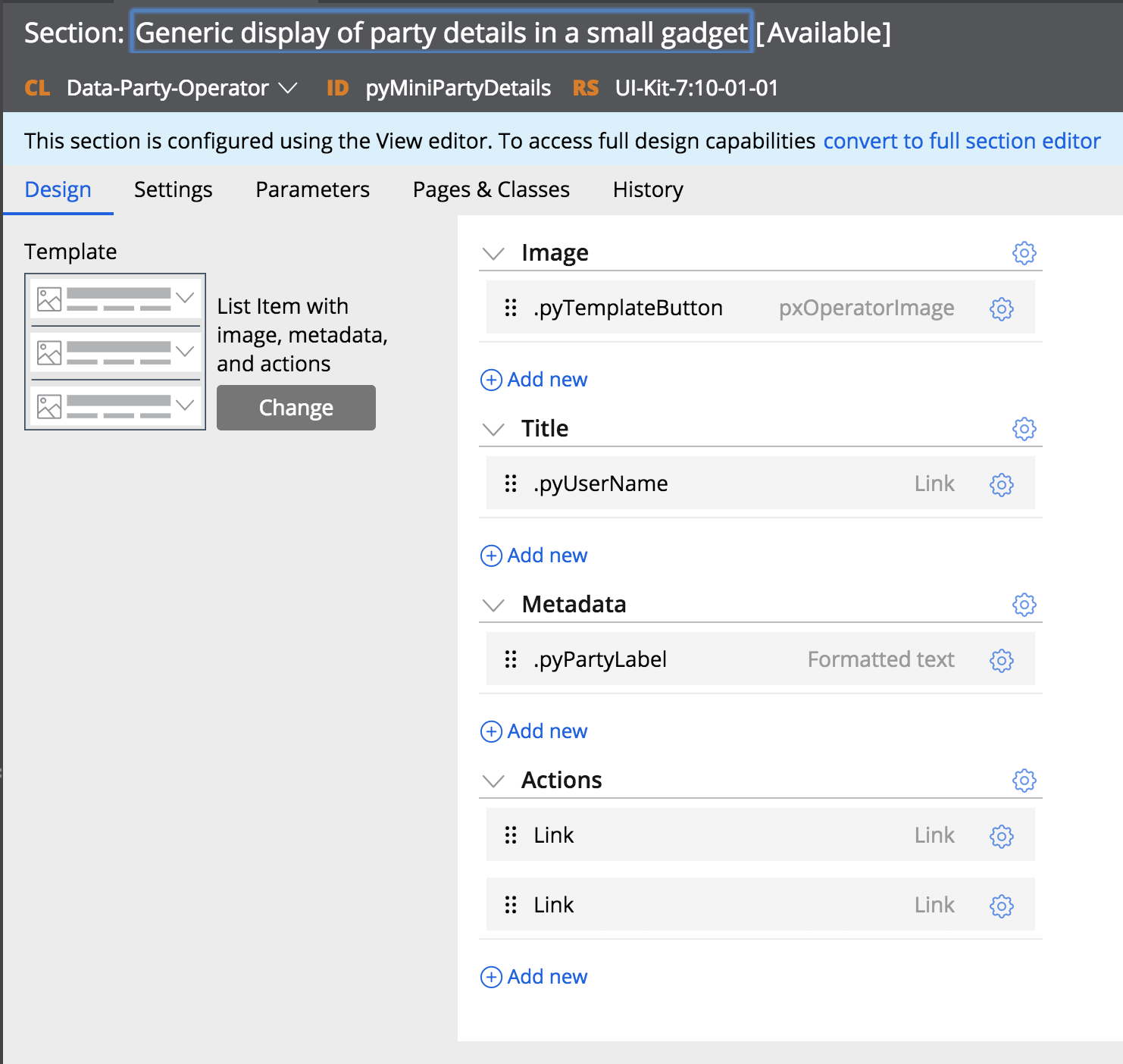 Apply design templates for sections Pega